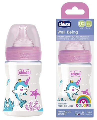 Chicco Baby Well Being Feeding Bottle For Girls - 150ML - Slow Flow - Silicone