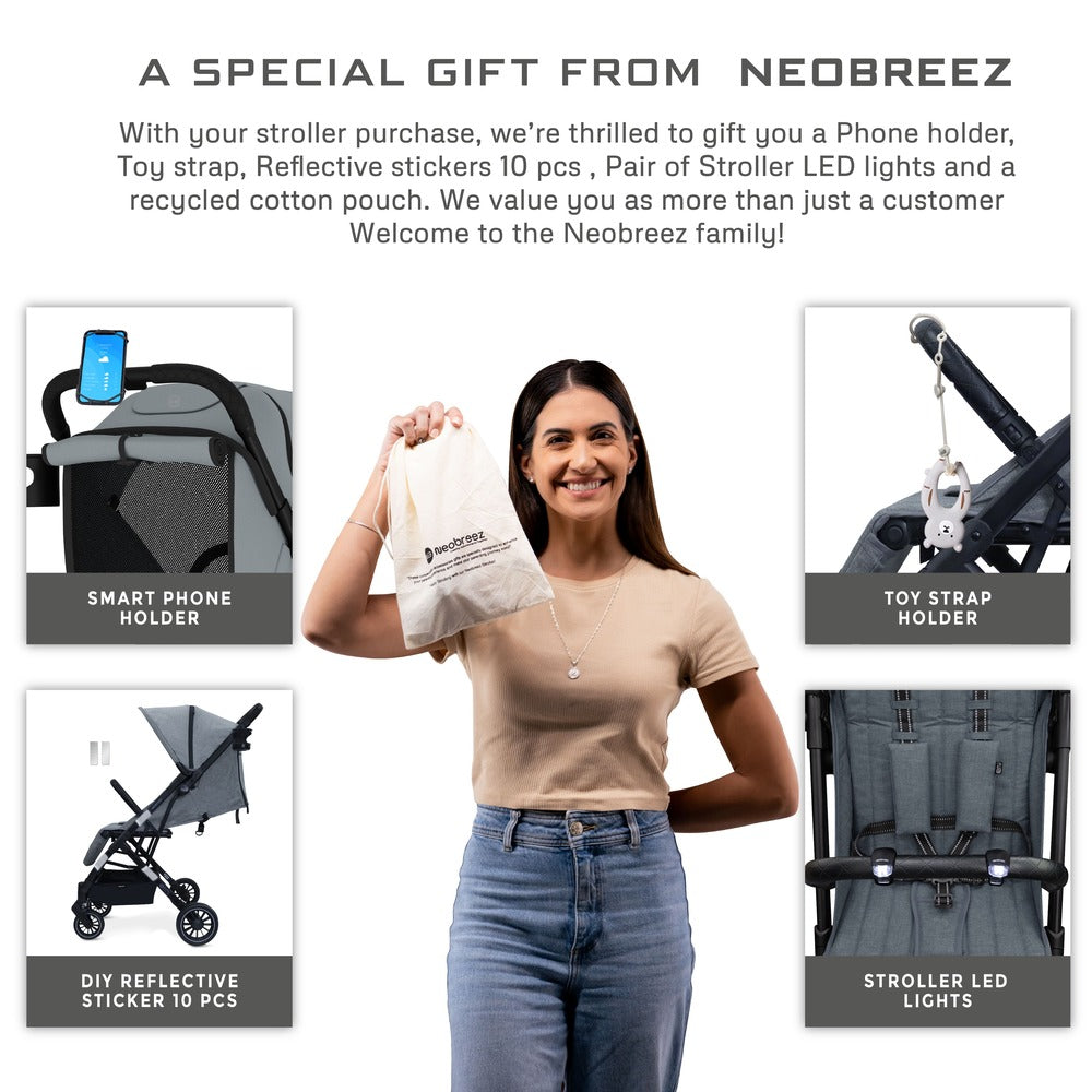 Neobreez Penta Compact Lightweight Travel Stroller with Cup Holder Medium Grey