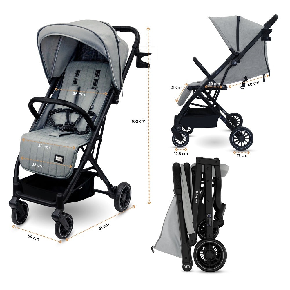 Neobreez Penta Compact Lightweight Travel Stroller with Cup Holder Medium Grey