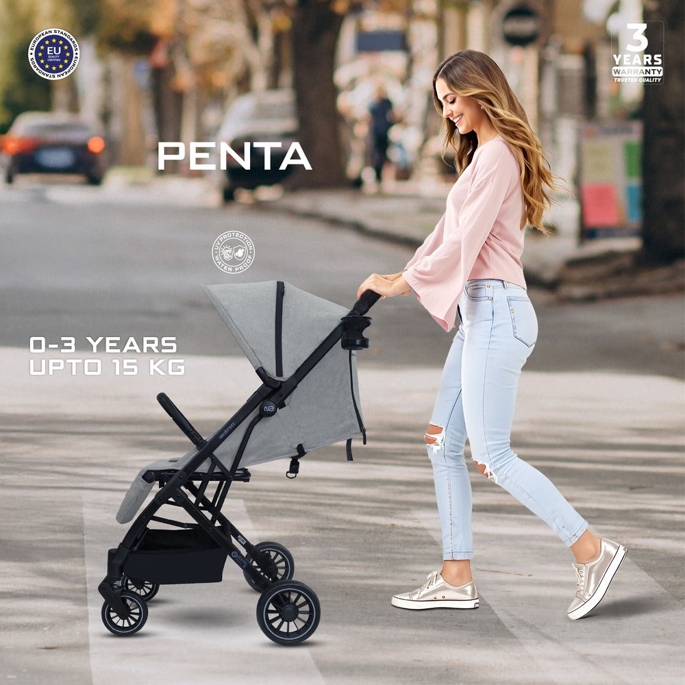Neobreez Penta Compact Lightweight Travel Stroller with Cup Holder Medium Grey