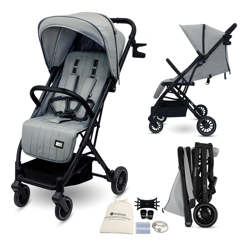 عربة أطفال خفيفة الوزن ومدمجة من نيو بريز بنتا مع حامل أكواب، لون رمادي متوسط