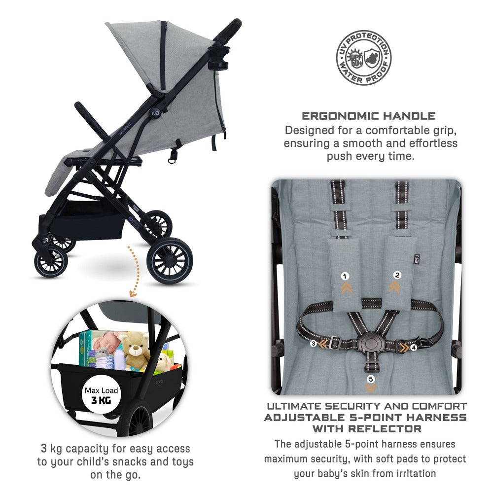Neobreez Penta Compact Lightweight Travel Stroller with Cup Holder Medium Grey
