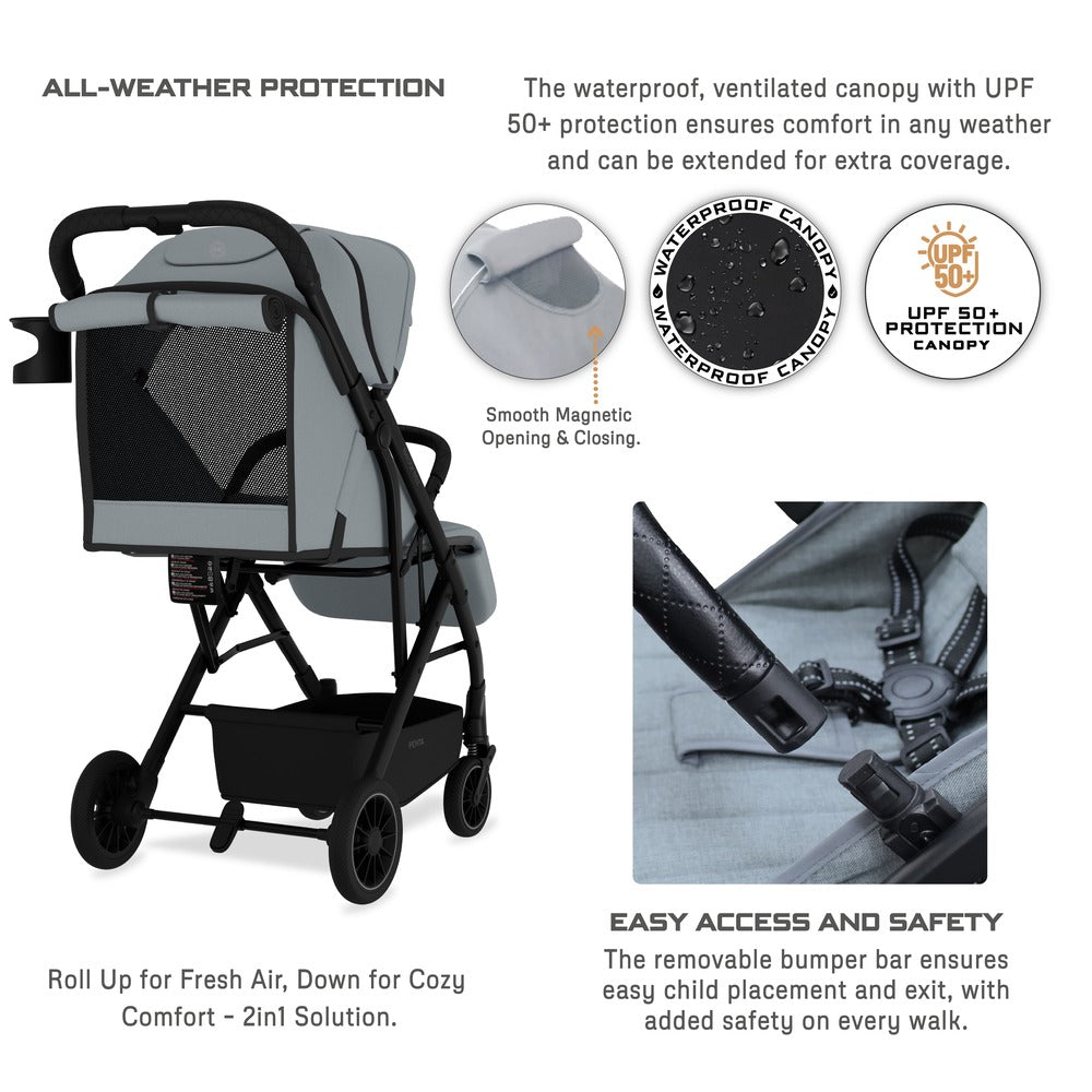 Neobreez Penta Compact Lightweight Travel Stroller with Cup Holder Medium Grey