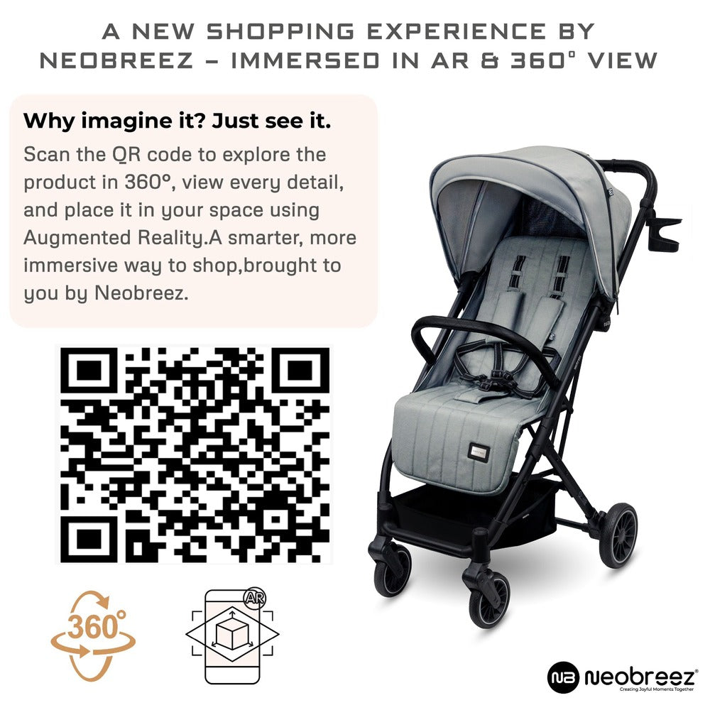 Neobreez Penta Compact Lightweight Travel Stroller with Cup Holder Medium Grey