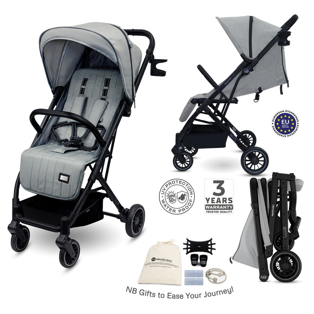 Neobreez Penta Compact Lightweight Travel Stroller with Cup Holder Medium Grey
