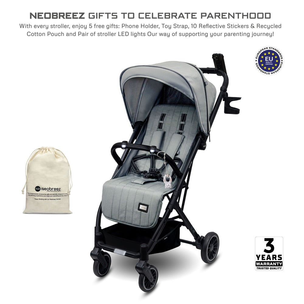 Neobreez Penta Compact Lightweight Travel Stroller with Cup Holder Medium Grey