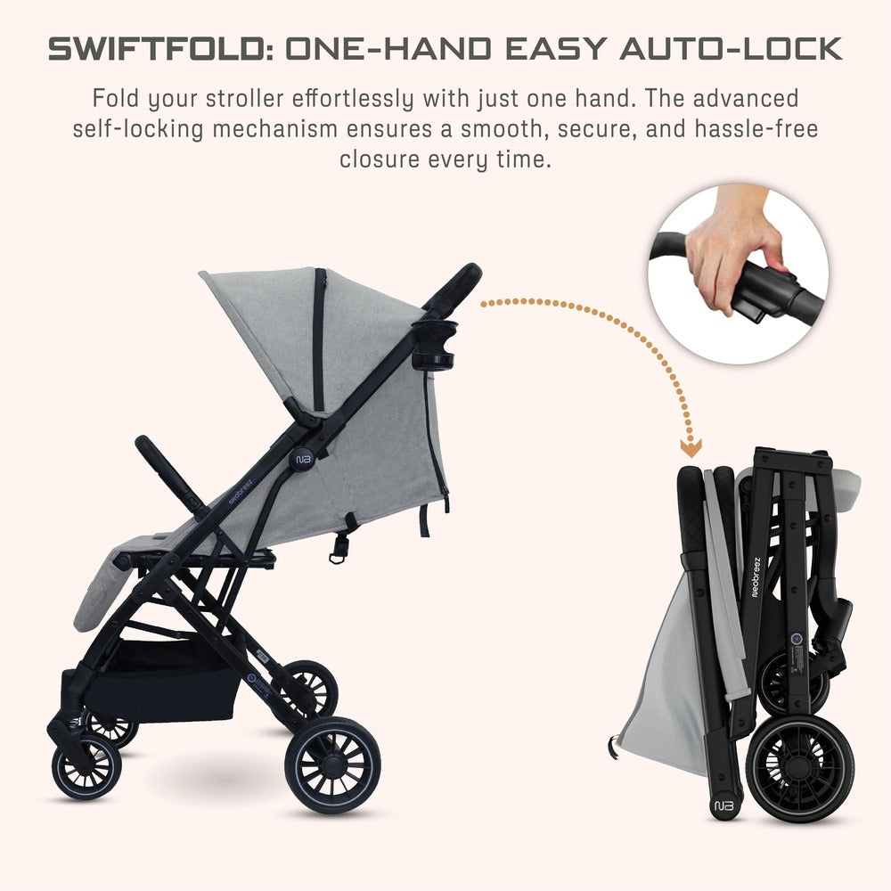 Neobreez Penta Compact Lightweight Travel Stroller with Cup Holder Medium Grey