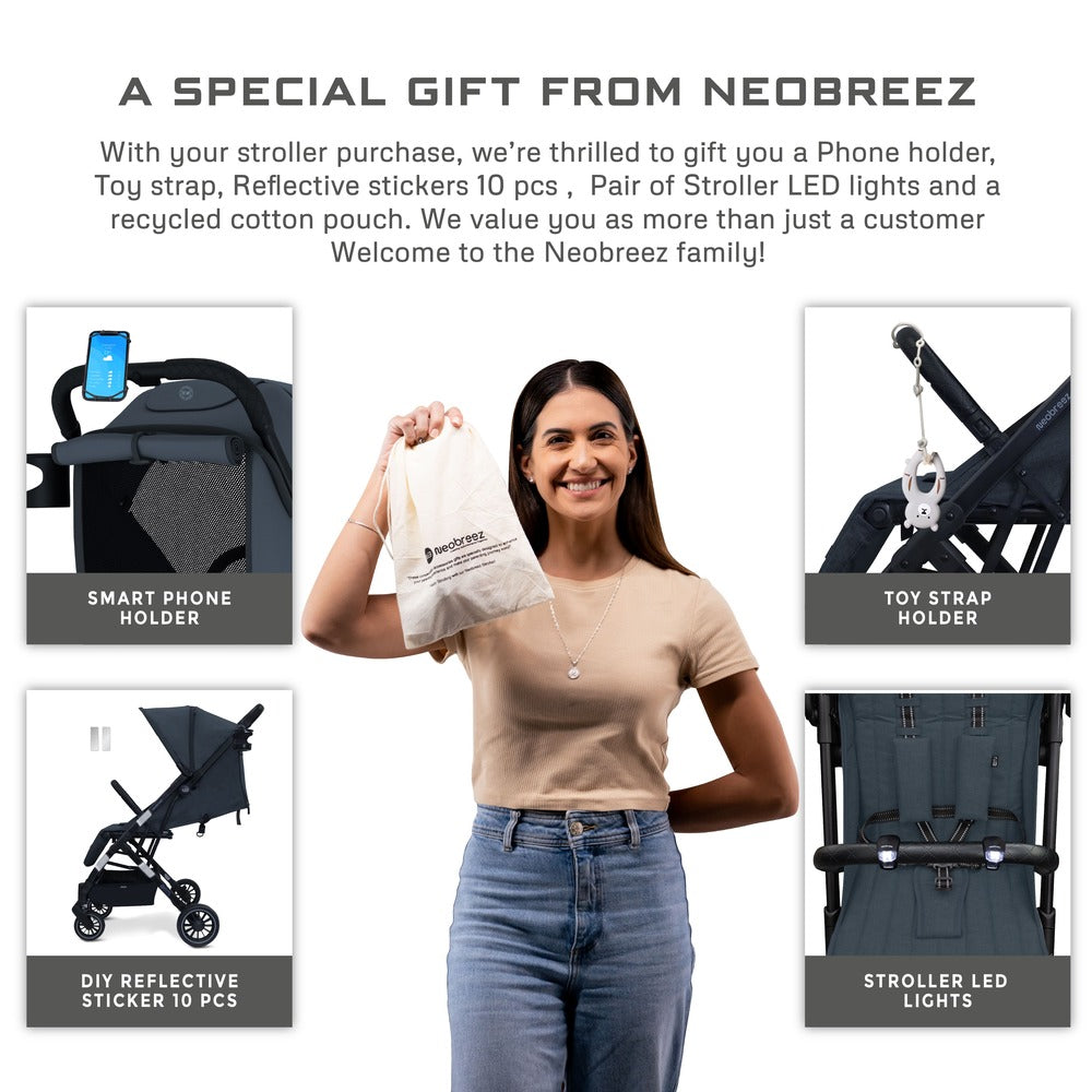 Neobreez Penta Compact Lightweight Travel Stroller with Cup Holder Black/Grey