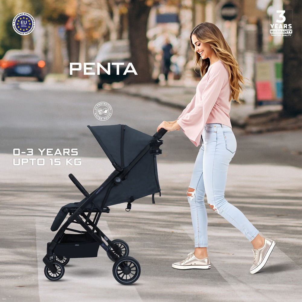 Neobreez Penta Compact Lightweight Travel Stroller with Cup Holder Black/Grey