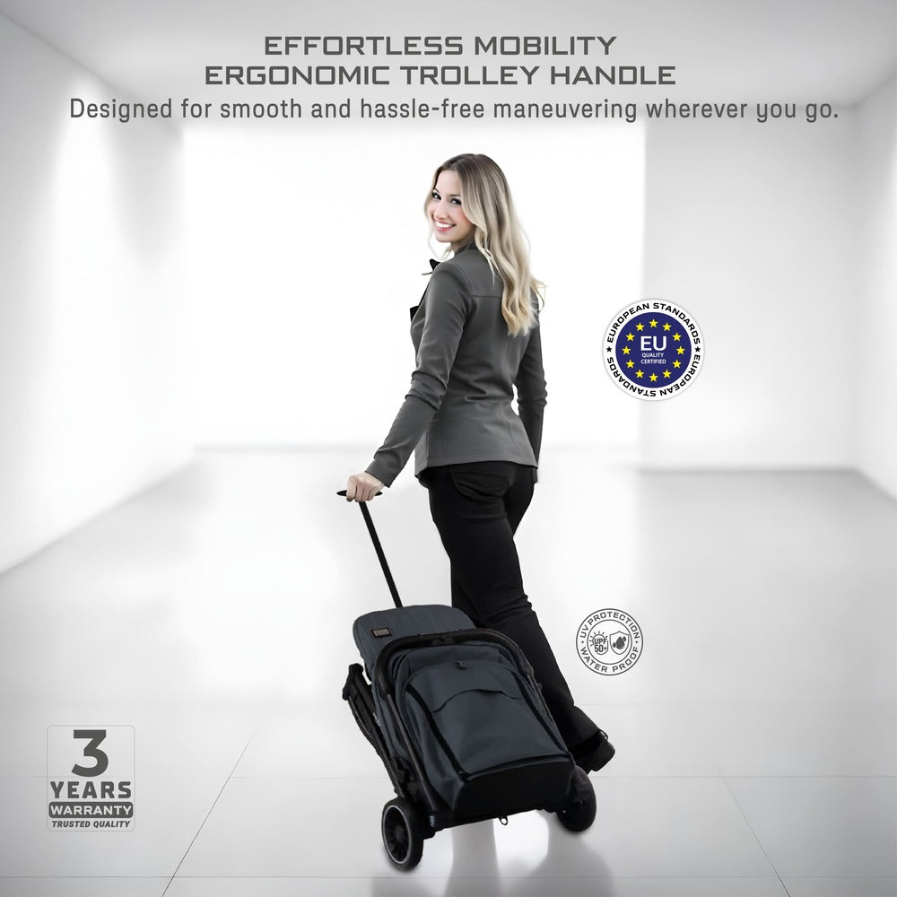 Neobreez Penta Compact Lightweight Travel Stroller with Cup Holder Black/Grey