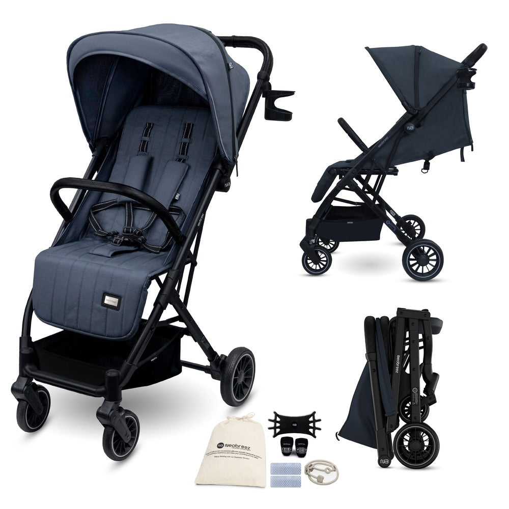 عربة أطفال خفيفة الوزن ومدمجة من نيو بريز بنتا مع حامل أكواب - أسود/رمادي