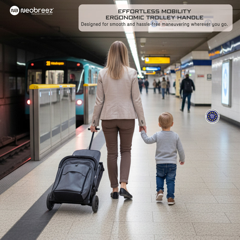 Neobreez Penta Compact Lightweight Travel Stroller with Cup Holder Black/Grey