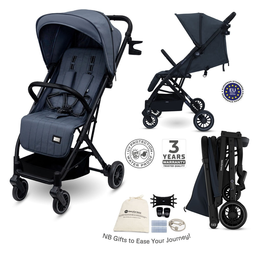 Neobreez Penta Compact Lightweight Travel Stroller with Cup Holder Black/Grey