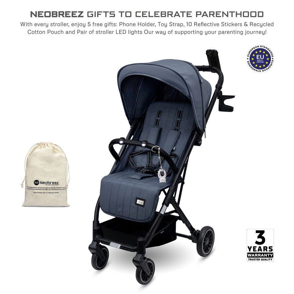 Neobreez Penta Compact Lightweight Travel Stroller with Cup Holder Black/Grey