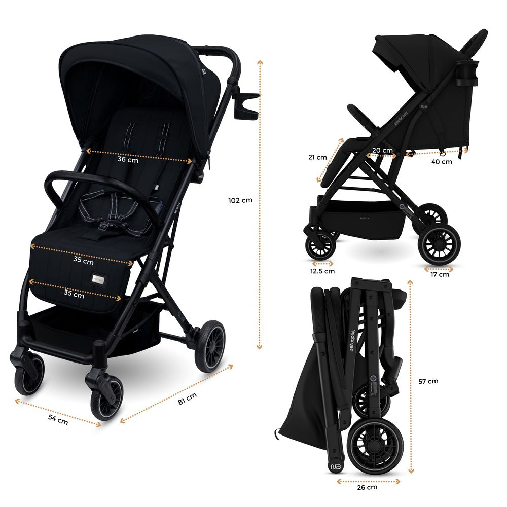 Neobreez Penta Compact Lightweight Travel Stroller with Cup Holder Black