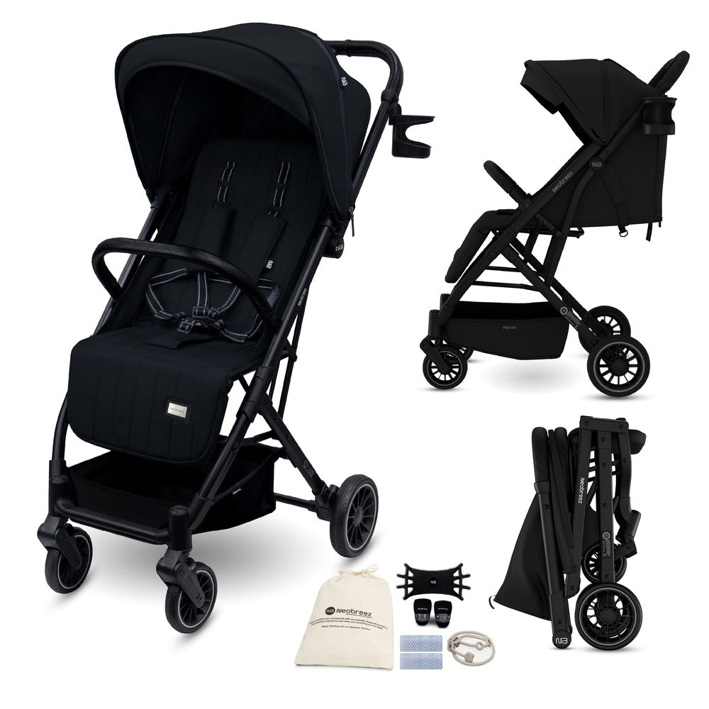 Neobreez Penta Compact Lightweight Travel Stroller with Cup Holder Black