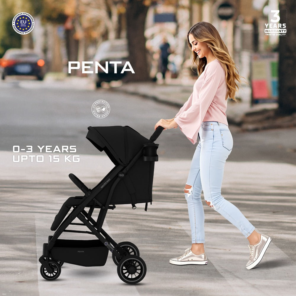 Neobreez Penta Compact Lightweight Travel Stroller with Cup Holder Black