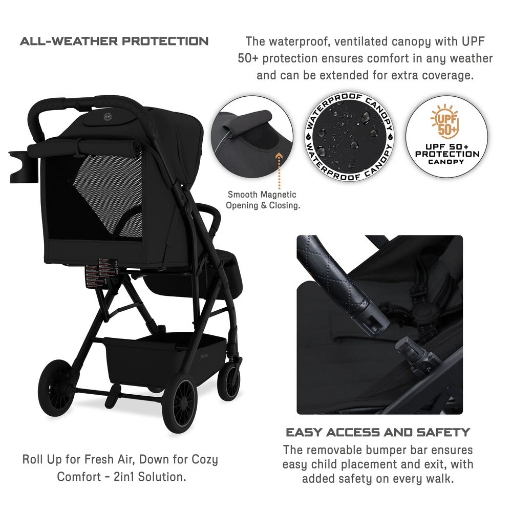 Neobreez Penta Compact Lightweight Travel Stroller with Cup Holder Black