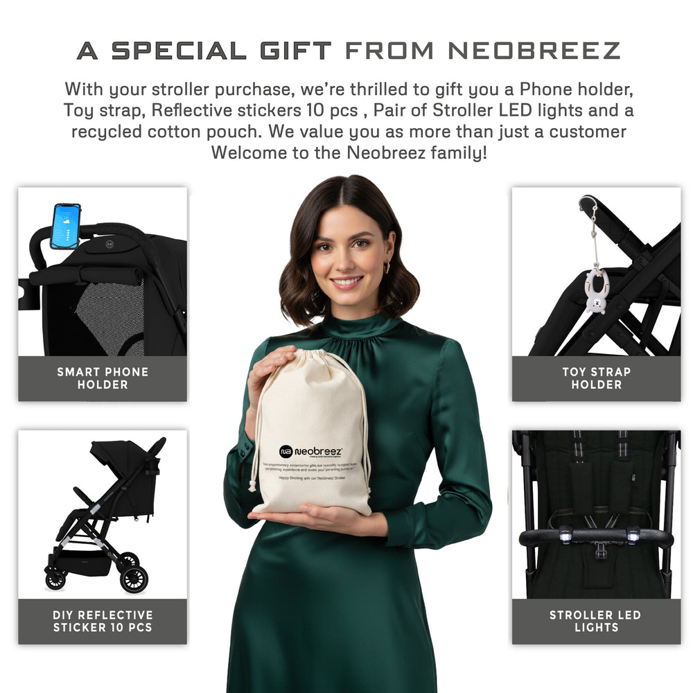 Neobreez Penta Compact Lightweight Travel Stroller with Cup Holder Black
