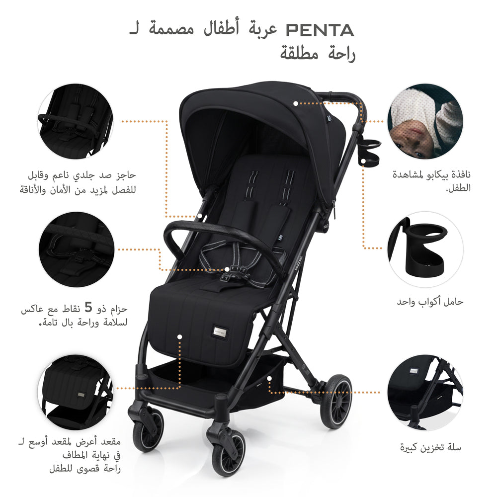Neobreez Penta Compact Lightweight Travel Stroller with Cup Holder Black