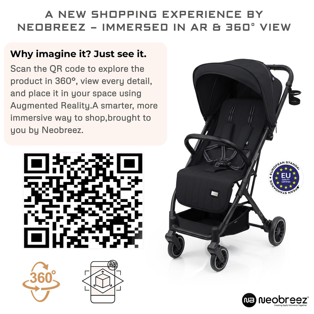 Neobreez Penta Compact Lightweight Travel Stroller with Cup Holder Black
