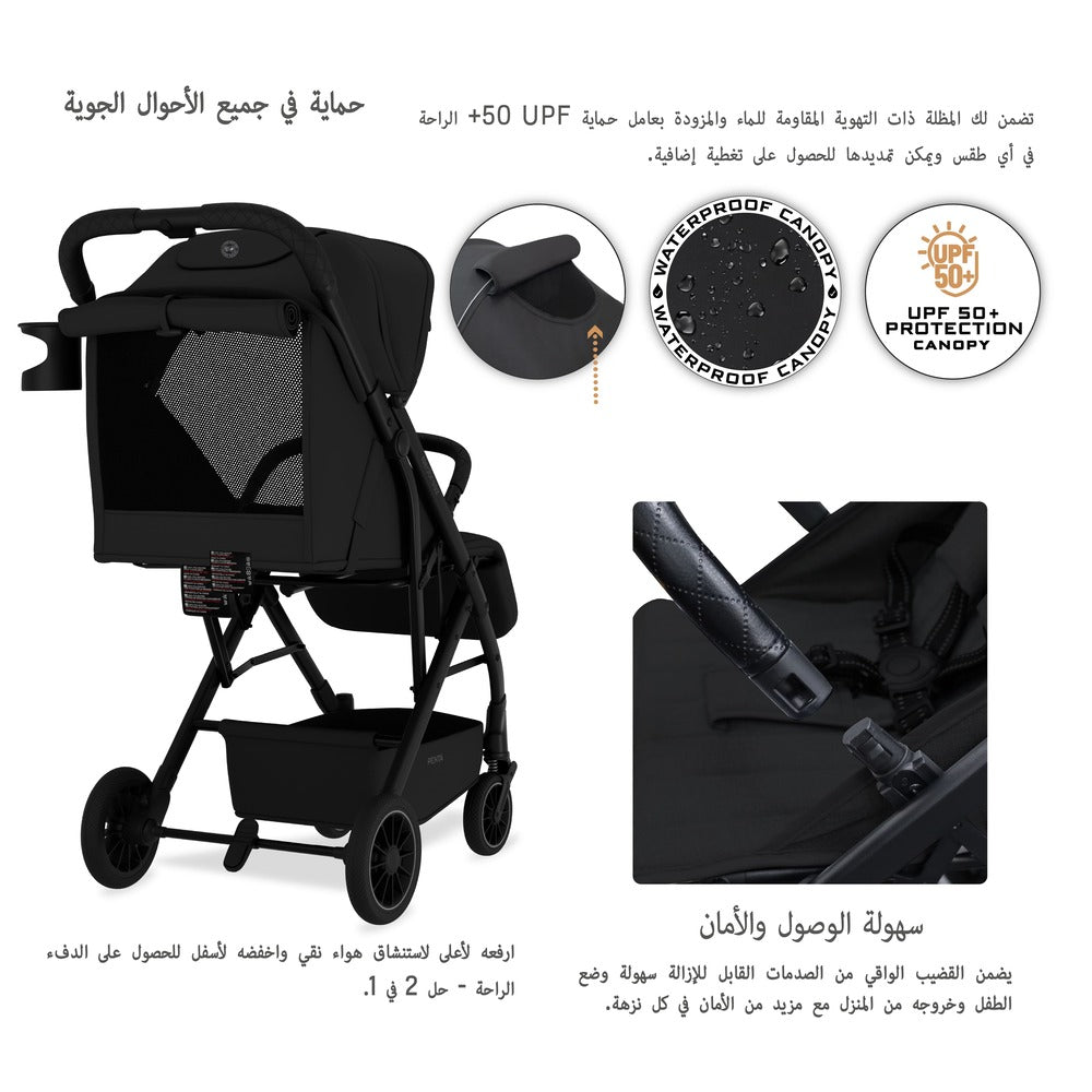 Neobreez Penta Compact Lightweight Travel Stroller with Cup Holder Black