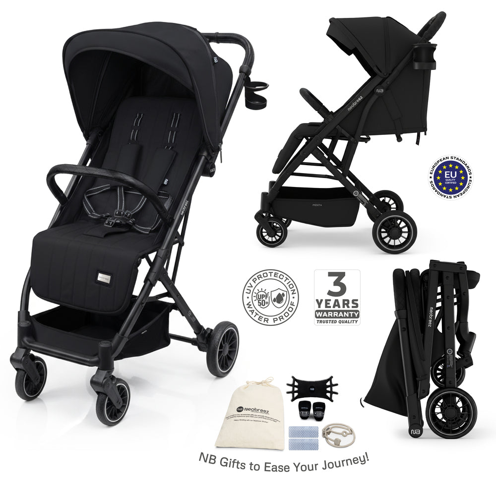 Neobreez Penta Compact Lightweight Travel Stroller with Cup Holder Black