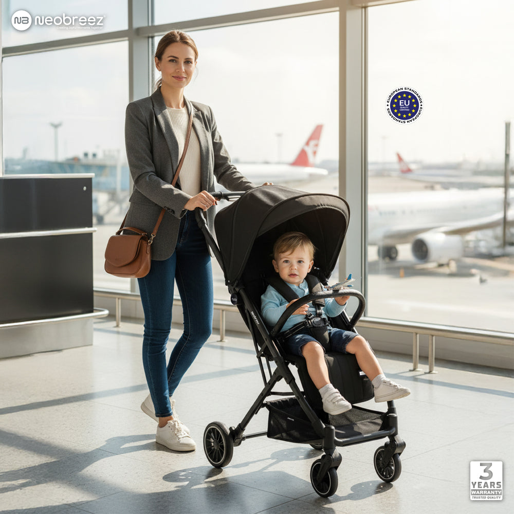Neobreez Penta Compact Lightweight Travel Stroller with Cup Holder Black