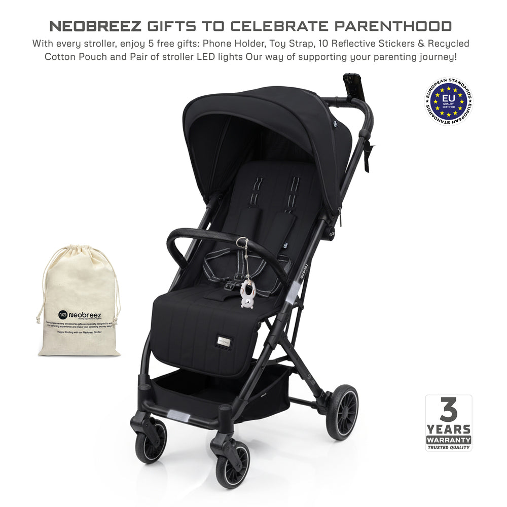 Neobreez Penta Compact Lightweight Travel Stroller with Cup Holder Black