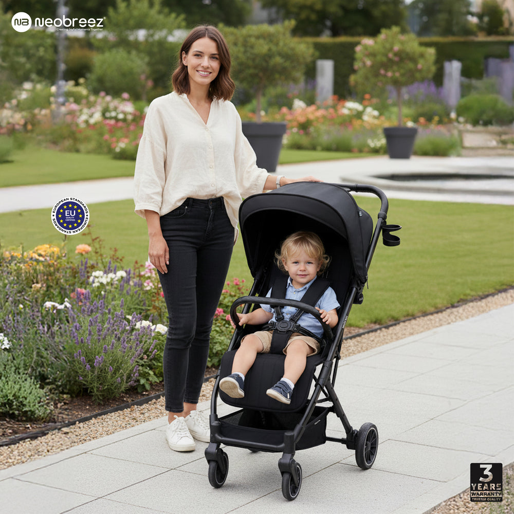 Neobreez Penta Compact Lightweight Travel Stroller with Cup Holder Black