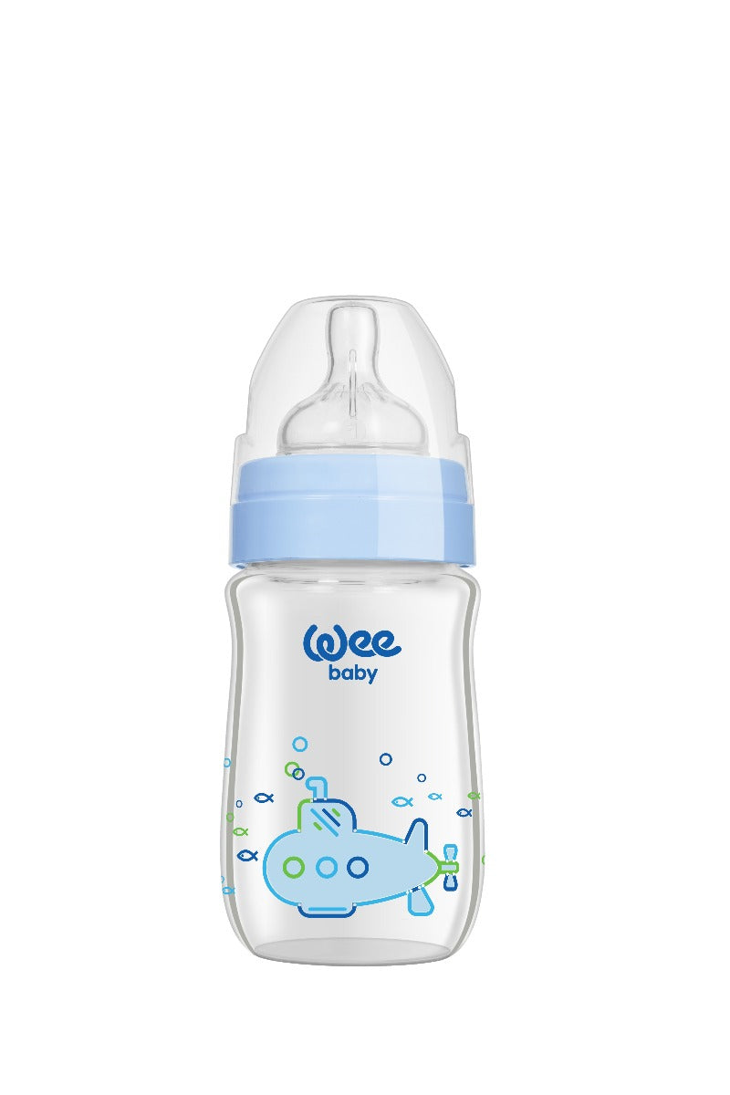 زجاجة الرضاعة الزجاجية الكلاسيكية المقاومة للحرارة ذات العنق العريض من Wee Baby بسعة 180 مل (تباع بشكل منفصل حسب التوافر)
