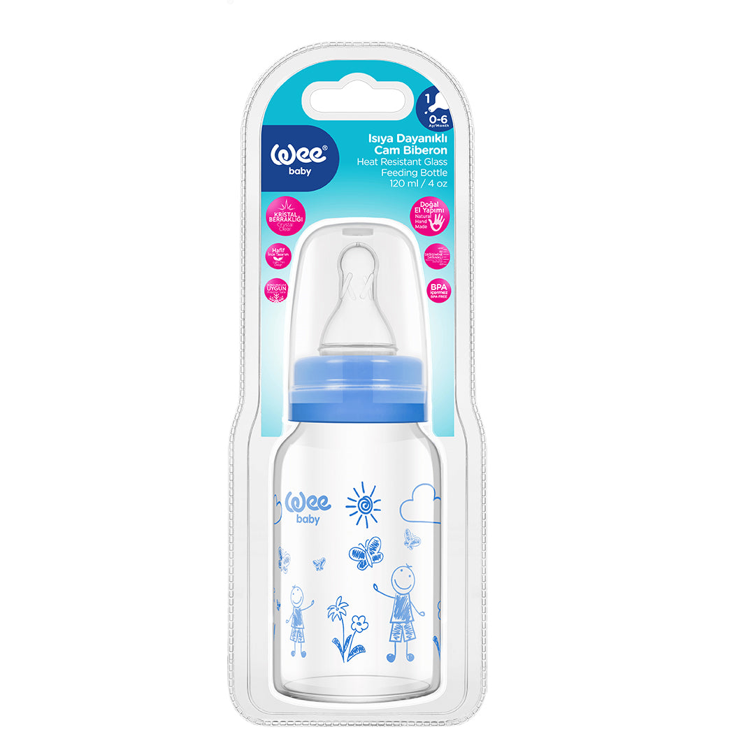 Wee Baby Heat Resistant  Glass Feeding Bottle 120ml (Sold Separately Subject to Availability)