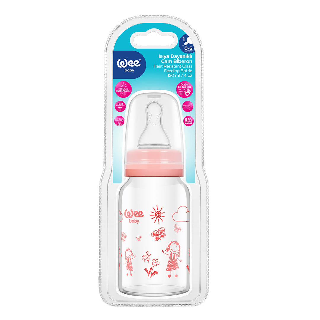 Wee Baby Heat Resistant  Glass Feeding Bottle 120ml (Sold Separately Subject to Availability)