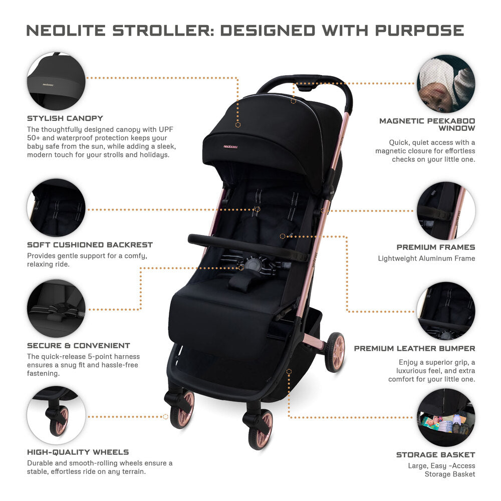 Neobreez Neolite Ultra Lightweight Cabin Size Travel Stroller Black
