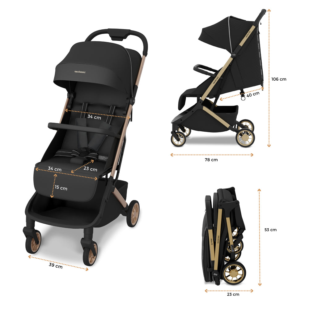 Neobreez Neolite Ultra Lightweight Cabin Size Travel Stroller Black