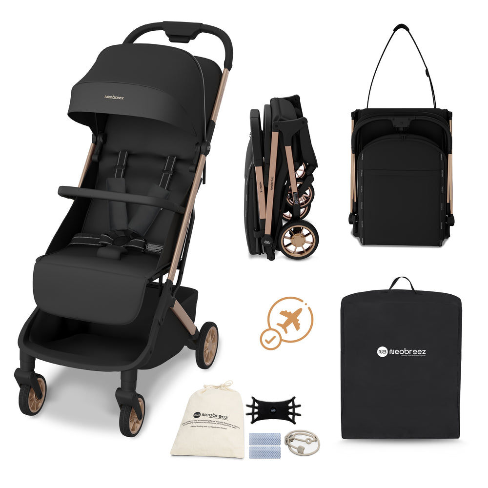 عربة أطفال نيوبريز نيولايت خفيفة الوزن للغاية للسفر بحجم المقصورة، لون أسود