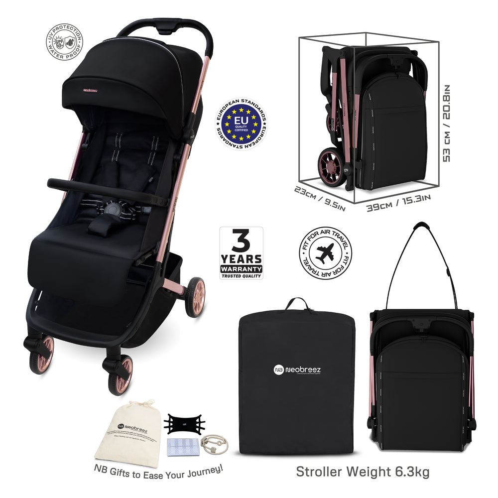 Neobreez Neolite Ultra Lightweight Cabin Size Travel Stroller Black