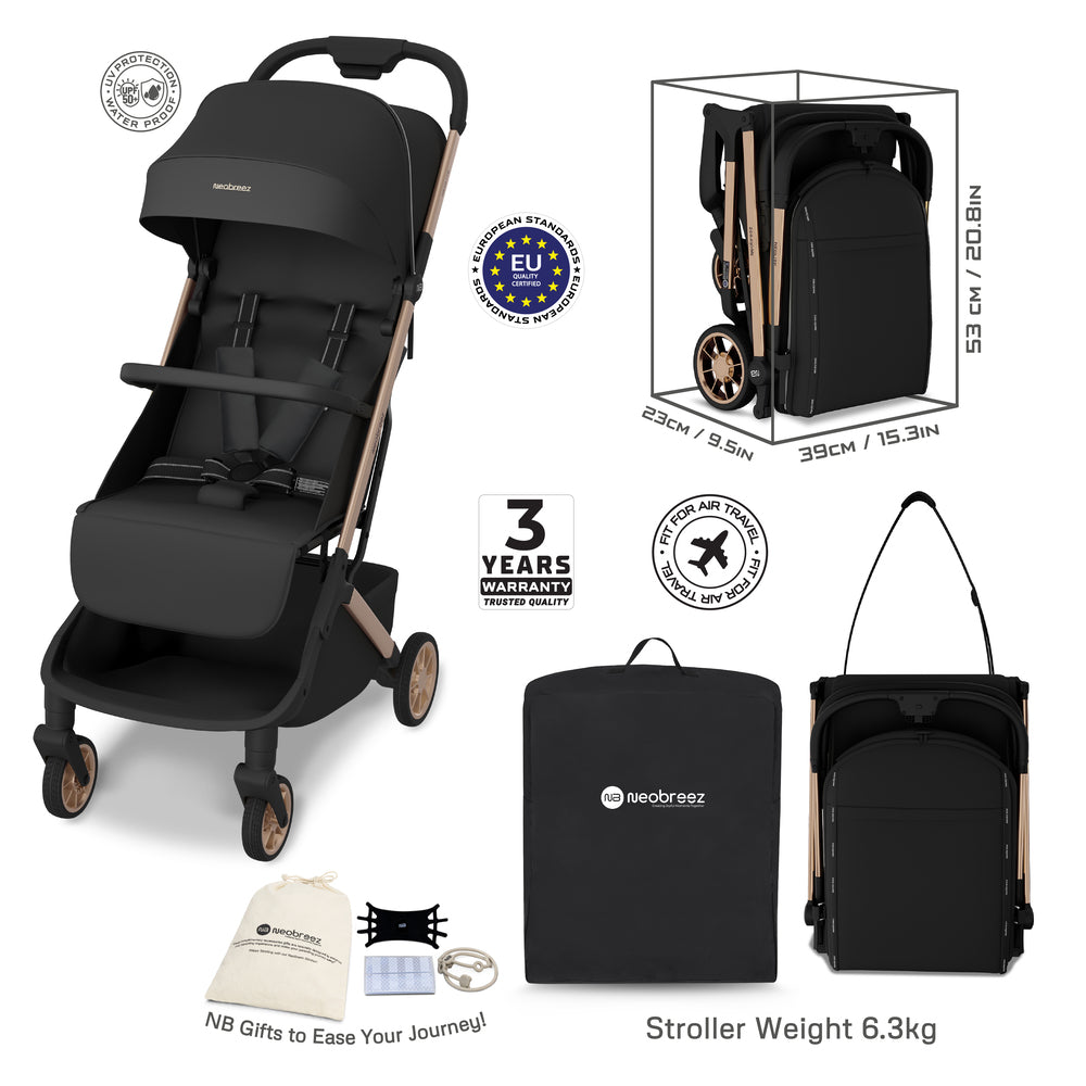 Neobreez Neolite Ultra Lightweight Cabin Size Travel Stroller Black