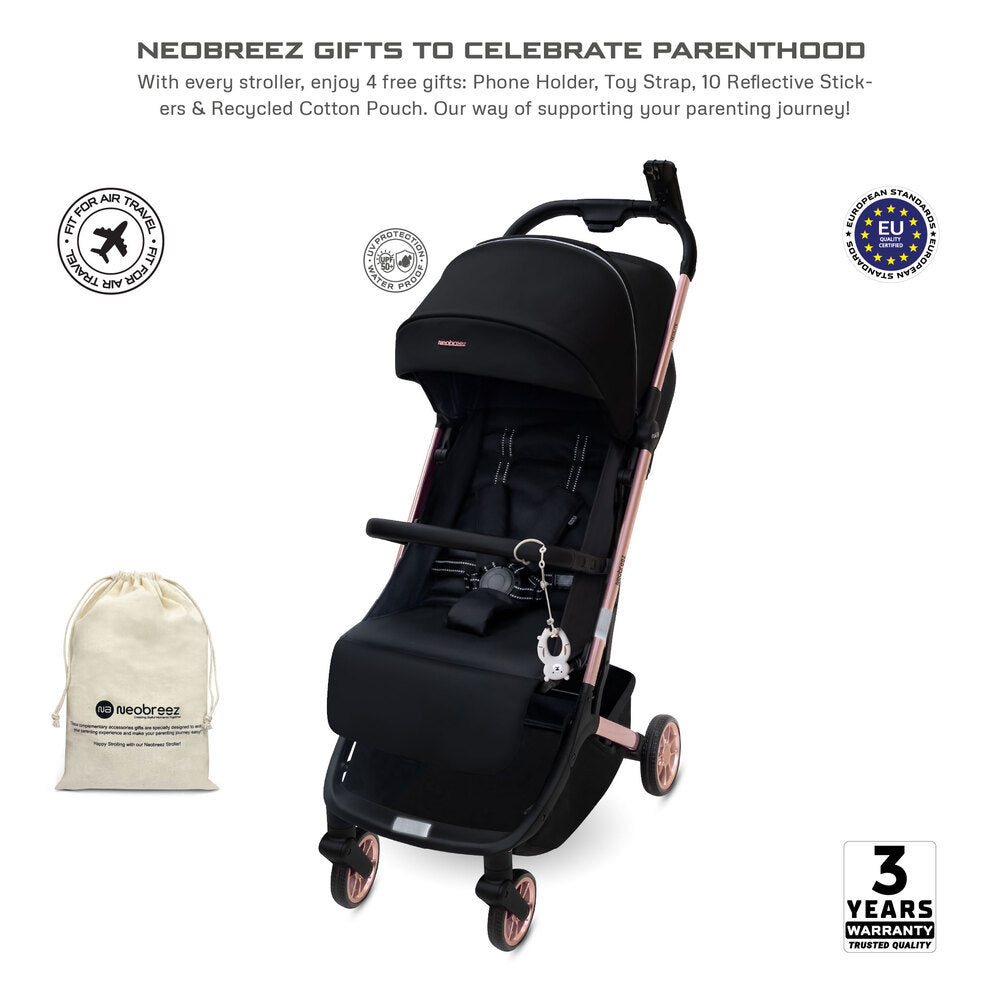 Neobreez Neolite Ultra Lightweight Cabin Size Travel Stroller Black