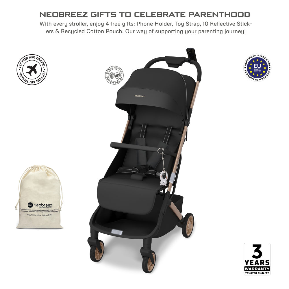 Neobreez Neolite Ultra Lightweight Cabin Size Travel Stroller Black