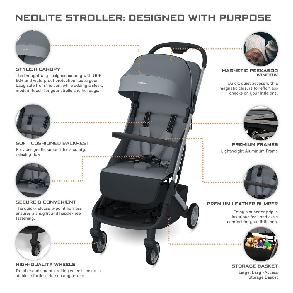 Neobreez Neolite Ultra Lightweight Cabin Size Travel Stroller Grey/Black