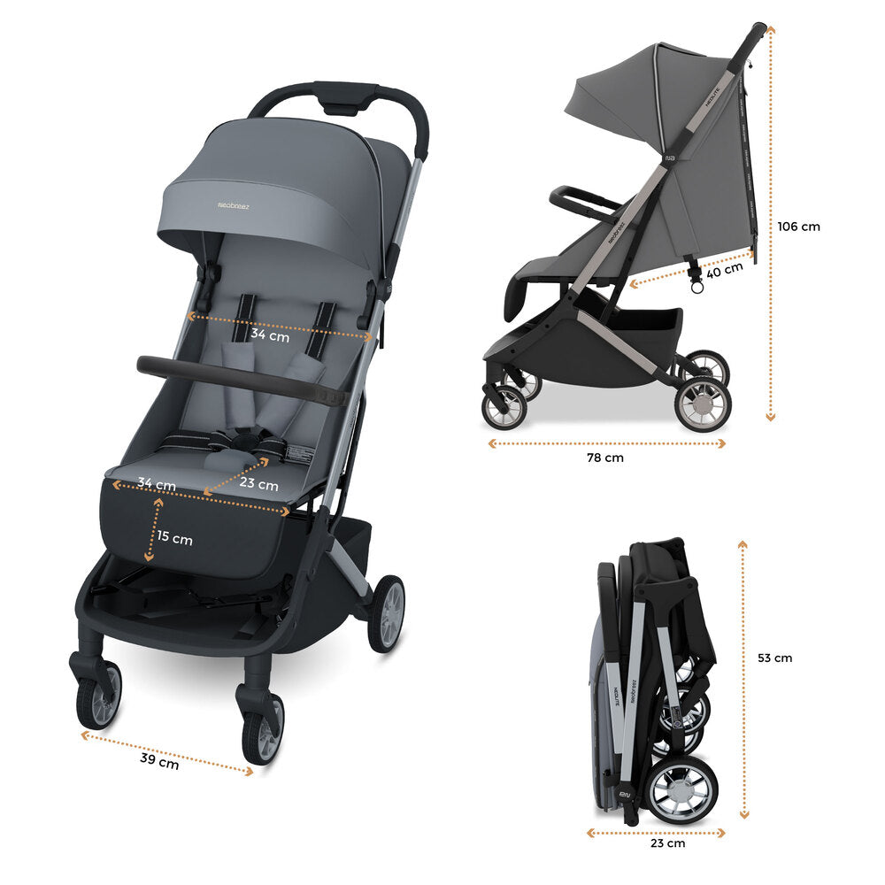 Neobreez Neolite Ultra Lightweight Cabin Size Travel Stroller Grey/Black