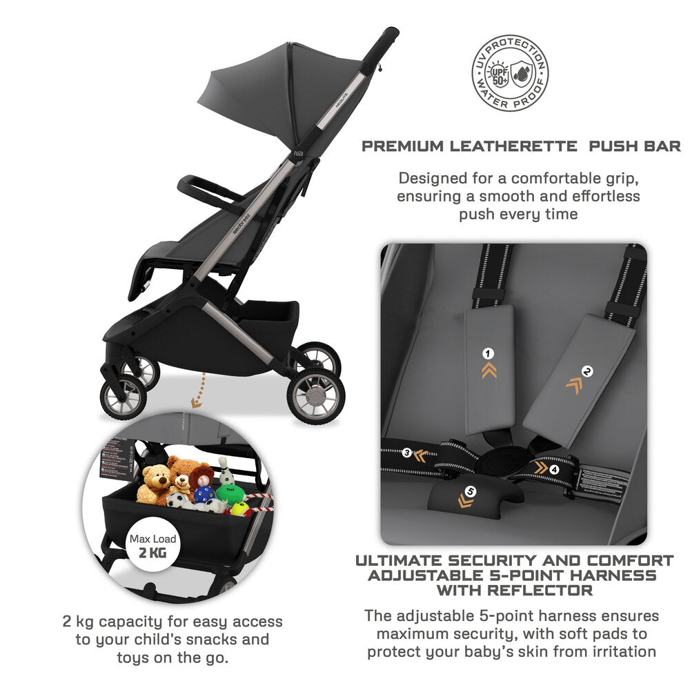 Neobreez Neolite Ultra Lightweight Cabin Size Travel Stroller Grey/Black