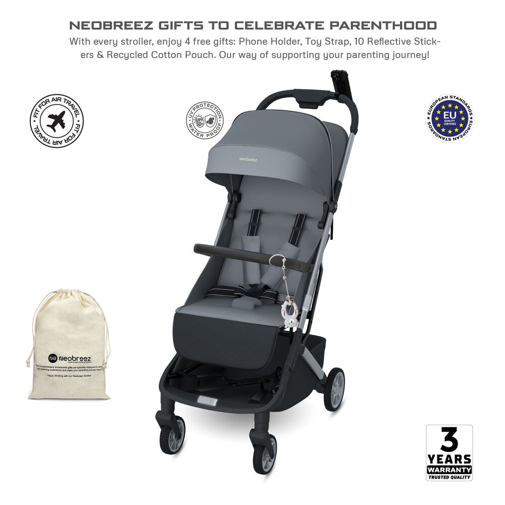 Neobreez Neolite Ultra Lightweight Cabin Size Travel Stroller Grey/Black