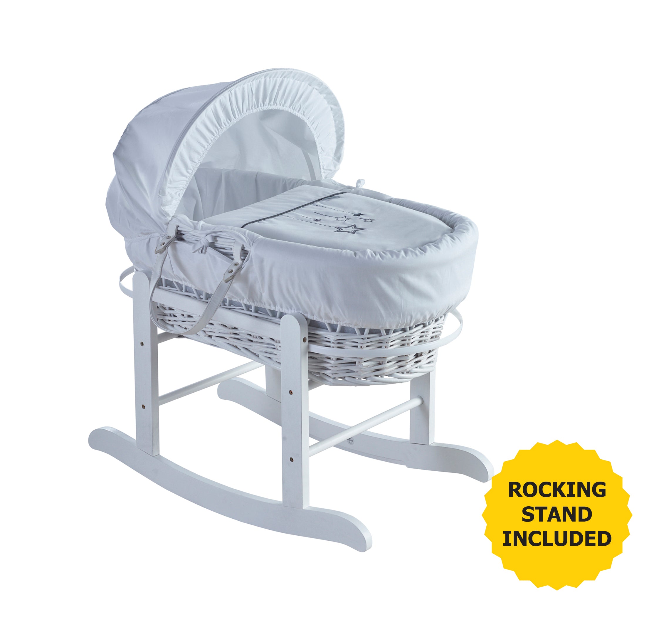 Kinder Valley White Wish Upon a Star Wicker Moses Basket with White Rocker Stand