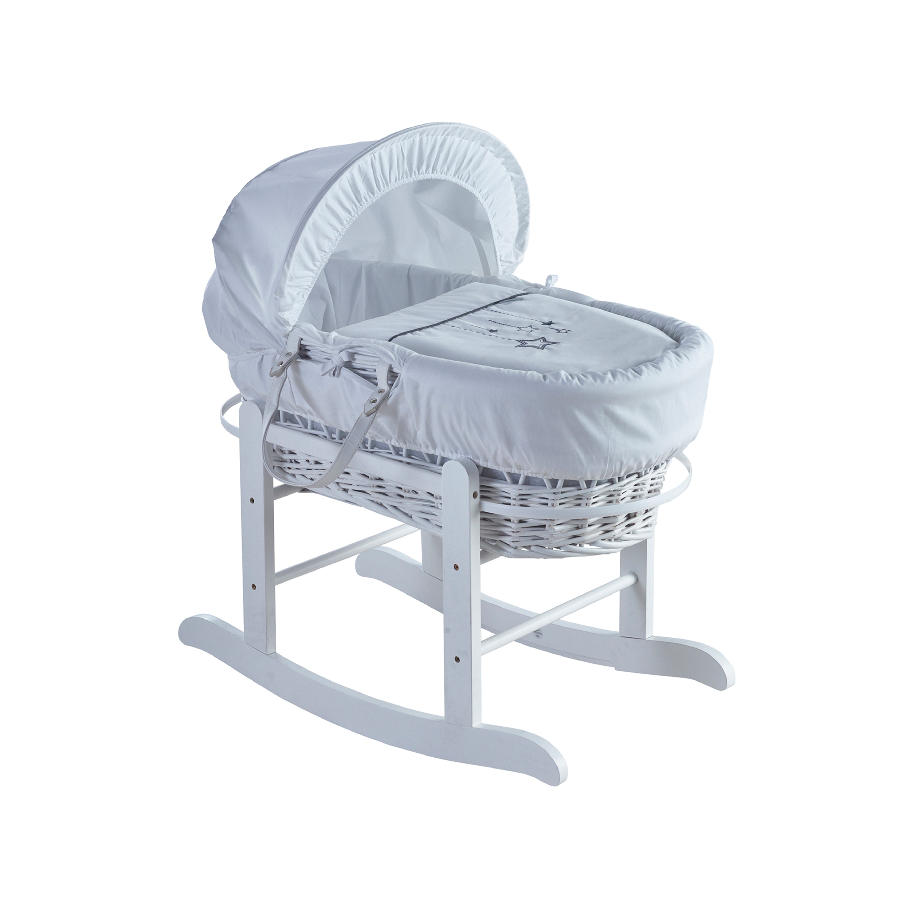 Kinder Valley White Wish Upon a Star Wicker Moses Basket with White Rocker Stand