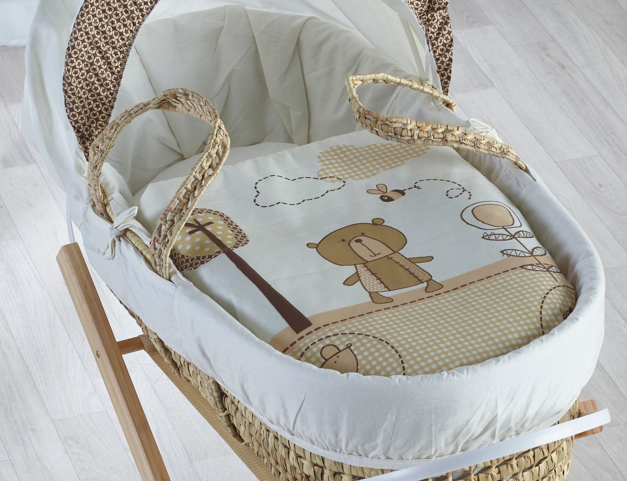 Kinder Valley Tiny Ted Cream Palm Moses Basket with Folding Stand Natural