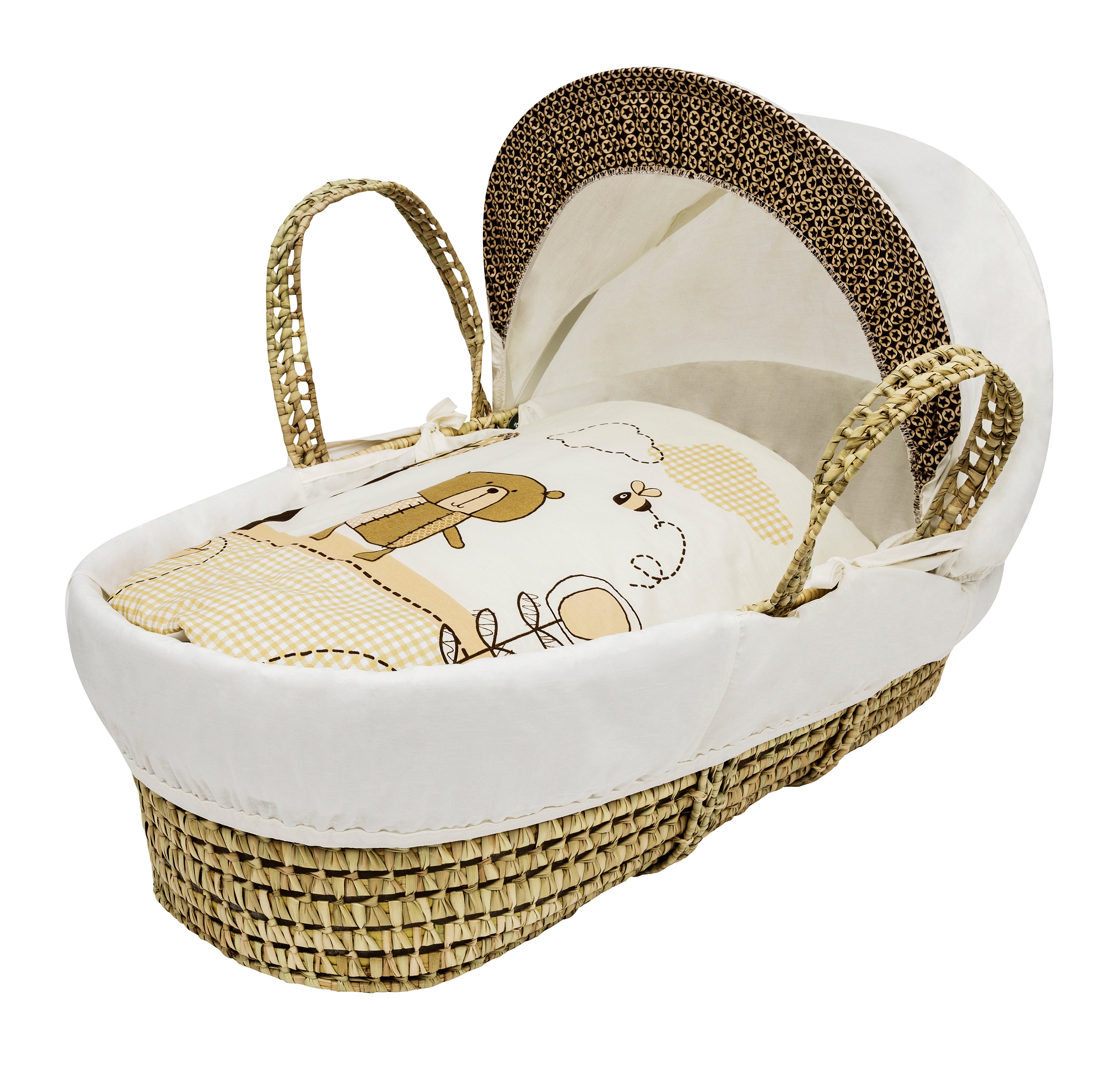 Kinder Valley Tiny Ted Cream Palm Moses Basket with Folding Stand Natural