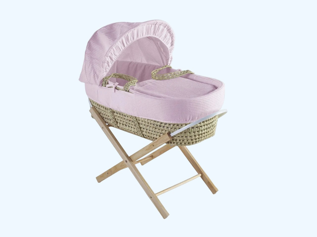 Kinder Valley Elegant Waffle Moses Basket With Folding Stand Pink