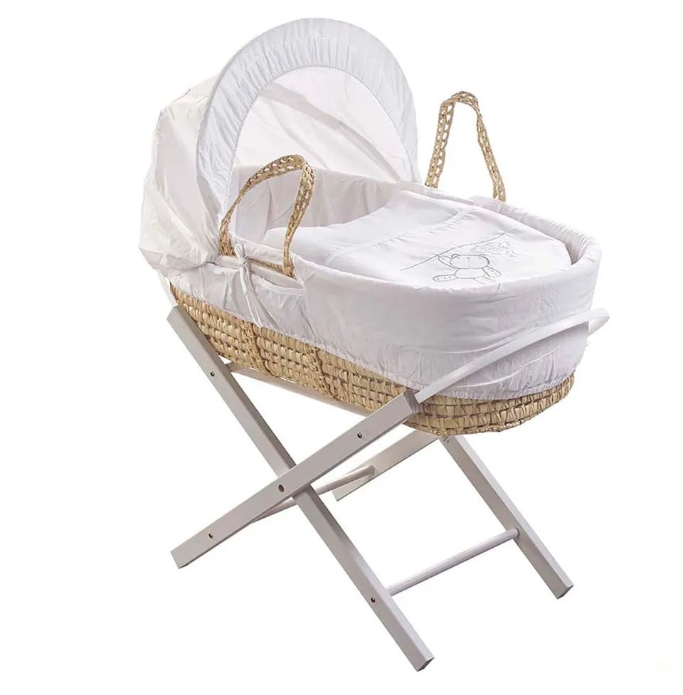 Kinder Valley White Teddy Wash Day Palm Moses Basket with Folding Stand Grey